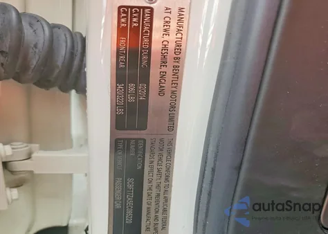 2014 Bentley Continental Gt V8 z USA, uszkodzony, nr VIN SCBFT7ZA5EC095220